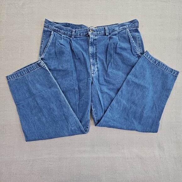 Vintage Roundtree & Yorke Jeans Men's 40x28 Blue Denim Pleated Relaxed Y2K Boho - Picture 6 of 16